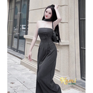 Đầm váy jum cúp ống rộng dáng dài xòe dây cổ Kemi chất vải trượt hàn cao cấp