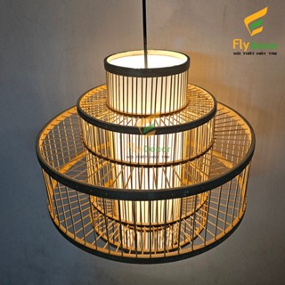 Đèn mây tre trang trí tăm 3 tầng hình bánh Gato size D40xH40cm (Hàng cao cấp) - Flydecor