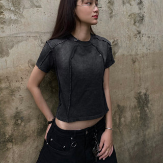 Áo Thun NIYUN Pierced - Acid Wash Baby Tee /Xám