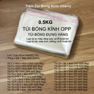 0.5KG- Túi bóng kính OPP dán miệng, Túi bóng đóng quần áo, Túi gói hàng, túi dán miệng trong suốt