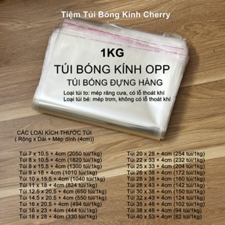1KG- Túi bóng kính OPP dán miệng, Túi bóng đóng quần áo, Túi gói hàng, túi dán miệng trong suốt