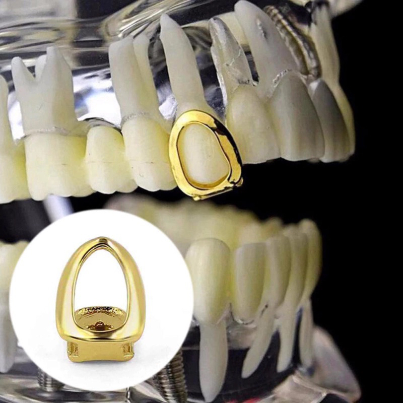 Grillz trang sức răng đơn viền răng vàng bạc hiphop