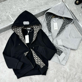  Áo khoác hoodie zip nam nữ CD nỉ bông thêu logo mũ 2 lớp lót vải dệt vân chữ thổ cẩm monogram  cho các boy phố đi chơi 