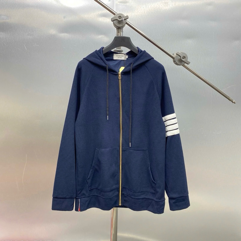 Áo khoác hoodie zip nam nữ TB nỉ gạo thêu 4 dọc trắng ống tay phối logo bụng basic boy phố HZ40P