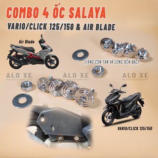 Combo 4 ốc Salaya Inox 304 gắn dè sau xe Vario/Click 125/150 và Air Blade 125/150/160(Tặng 1 con tán và 1 long đền)