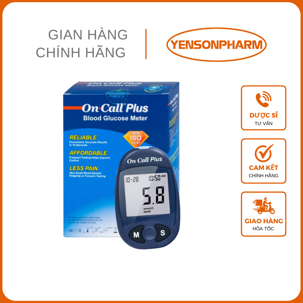 [SẴN 50 QUE THỬ] Máy Đo Đường Huyết On Call Plus + Hộp 50 Que Thử Đường Huyết[Tặng 50 que chích máu]