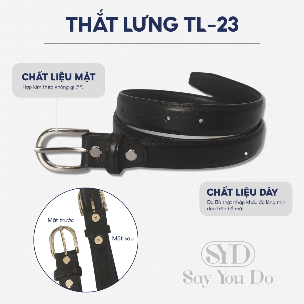 Thắt Lưng da bò nhập khẩu hợp kim cao cấp, mặt da đen, tặng kèm đinh đục lỗ - SYD TL23