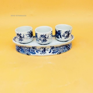 Bộ chén nước thờ, bộ kỷ thờ men lam - 3D