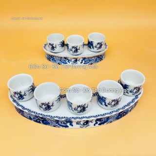Bộ chén nước thờ, bộ kỷ thờ men lam - 3D