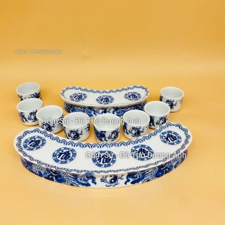 Bộ chén nước thờ, bộ kỷ thờ men lam - 3D