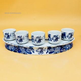 Bộ chén nước thờ, bộ kỷ thờ men lam - 3D