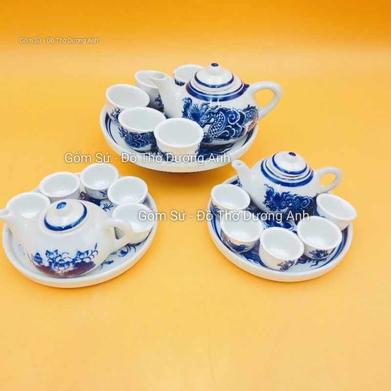Bộ ấm chén pha trà thờ men lam