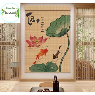 Rèm tre trúc in tranh nghệ thuật. Mành tre in tranh trang trí cafe, phòng trà, trà đạo. Rèm tre trúc che bàn thờ.