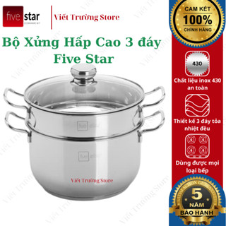 Bộ Nồi Xửng Hấp 3 đáy Inox 430 Fivestar nắp kính dùng được mọi loại bếp