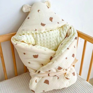khăn ủ choàng cho bé mùa đông vải xố nhung hạt đậu trần bồng có đai buộc tiện lợi