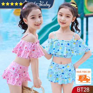 Bikini 2 mảnh bé gái cao cấp, đồ bơi dễ thương cho trẻ em nữ, áo bèo 2 dây cùng quần sooc đùi nữ tính, chất đẹp | BT28