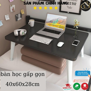 Bàn học gấp gọn mini mặt gỗ chân nhựa thông minh ngồi bệt để giường xếp gọn kích thước 40x60x28cm