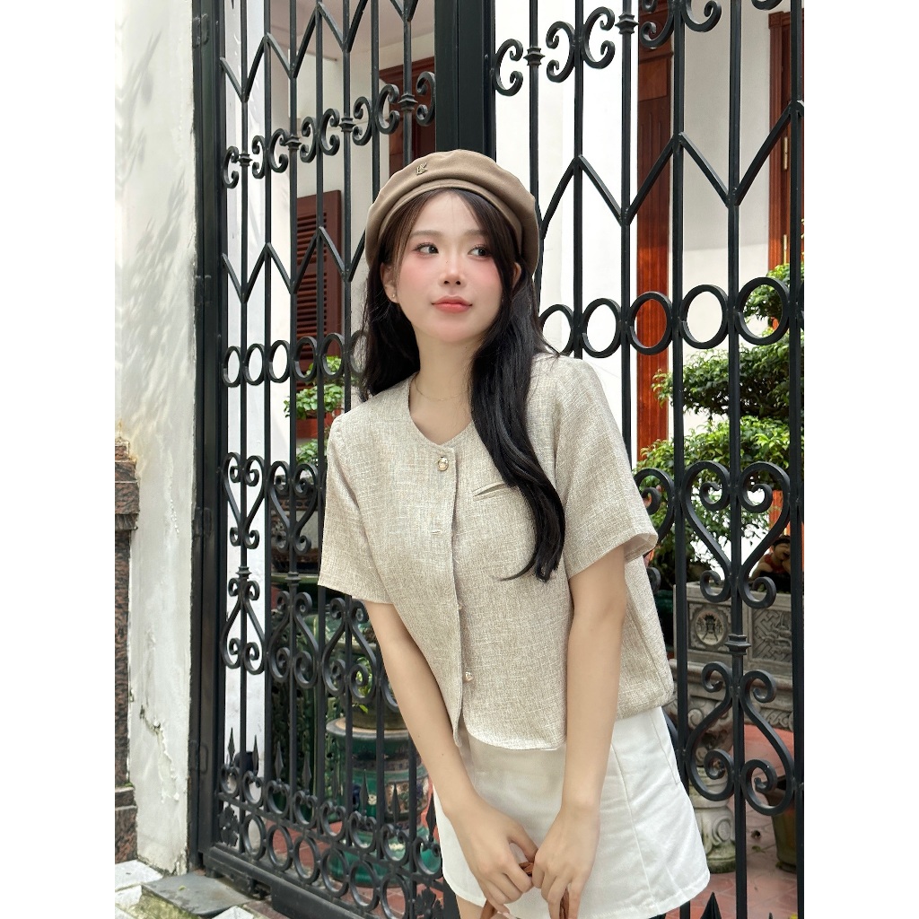 Áo Blazer Cổ Tròn Nữ Dáng Lửng Cộc Tay Họa Tiết Túi Cơi Trước Nữ Tính Dáng Hàn Quốc- 29feb.closet - A472 | BigBuy360 - bigbuy360.vn