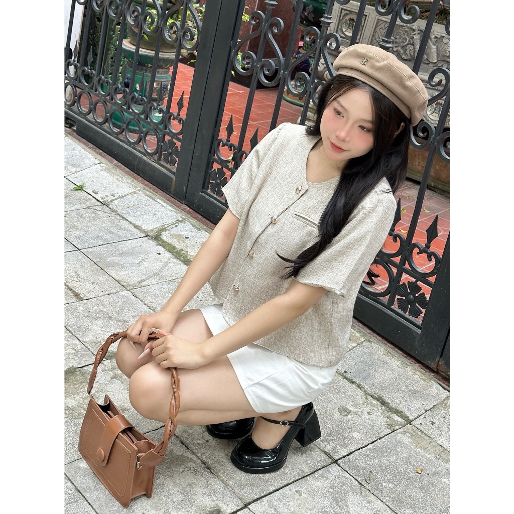 Áo Blazer Cổ Tròn Nữ Dáng Lửng Cộc Tay Họa Tiết Túi Cơi Trước Nữ Tính Dáng Hàn Quốc- 29feb.closet - A472 | BigBuy360 - bigbuy360.vn