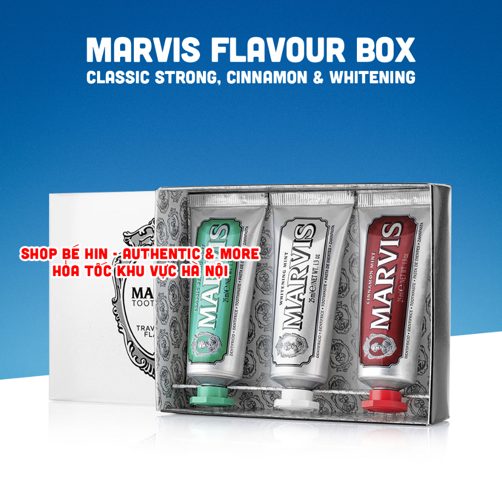 Kem đánh răng Marvis Mini Set vị truyền thống Classic Strong Mint, Whitening Mint, Cinnamon Mint