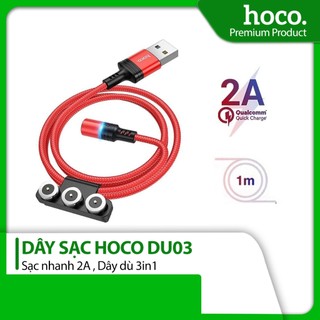 Cáp sạc nhanh 2A nam châm DU03 Hoco 3in1 dài 1m tương thích với tất cả thiết bị