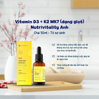 Vitamin D3K2 MK7 Nutrivitality của Anh Quốc giúp bé phát triển chiều cao, tăng đề kháng 30ml