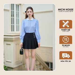 Áo Sơ Mi Nữ Michi House Dài Tay Họa Tiết Kẻ Xanh Thanh Lịch AB62