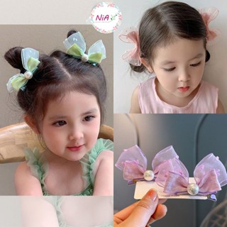 Set 2 kẹp tóc nơ voan đứng 3d đính hạt dễ thương cho bé gái PK153