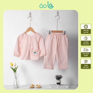  Pijama bé gái xô muslin Áo Lá Homewear A096 đồ bộ dài tay bé gái mặc ngủ xô đũi 