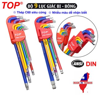 Bộ 9 cây lục giác bi hoa thị xi màu hãng TOP siêu bền, bộ chìa lục giác bông mai có lỗ thép C60 cao cấp siêu cứng