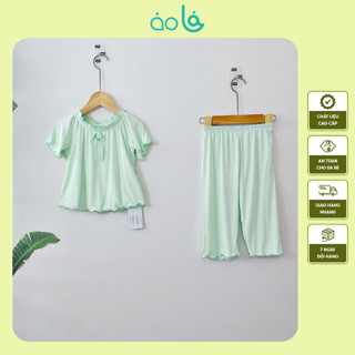 Bộ ngủ cho bé gái tay ngắn quần dài vải thun lụa Áo Lá Homewear A162, pijama cho bé gái mặc ngủ bốn mùa siêu mềm mát