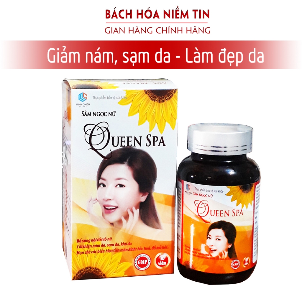 Viên uống đẹp da Sâm tố nữ Queen Spa - Hộp lọ 30 viên thành phần  thảo dược thiên nhiên -bổ sung Collagen, Vitamin