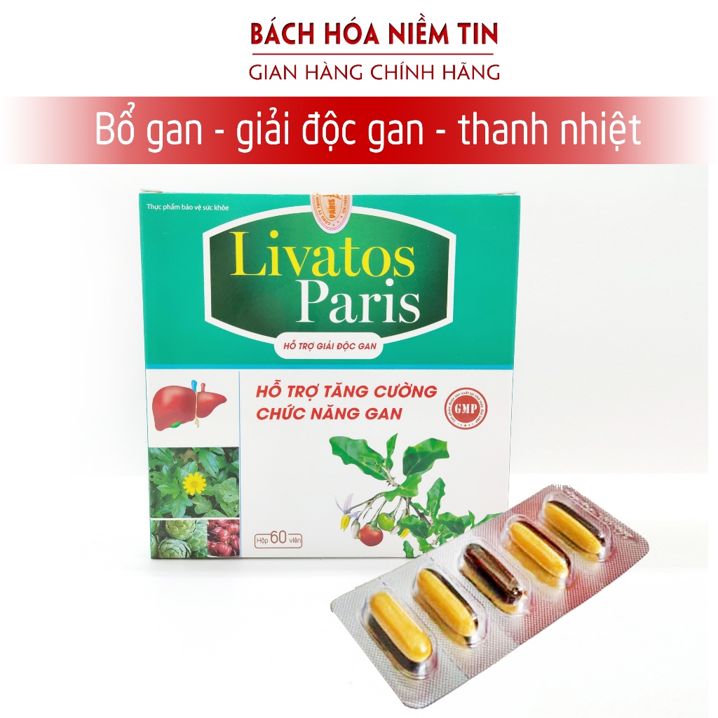 Viên uống giải độc gan Livatos -Paris - Tăng cường chức năng gan, hạ men gan, giảm gan nhiễm mỡ hiệu quả - Hộp 60 viên