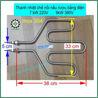 Thanh nhiệt chế nồi nấu rượu bằng điện Lộc Phát inox 304 7kW điện sinh hoạt 220V 9kW điện 3 pha 380V