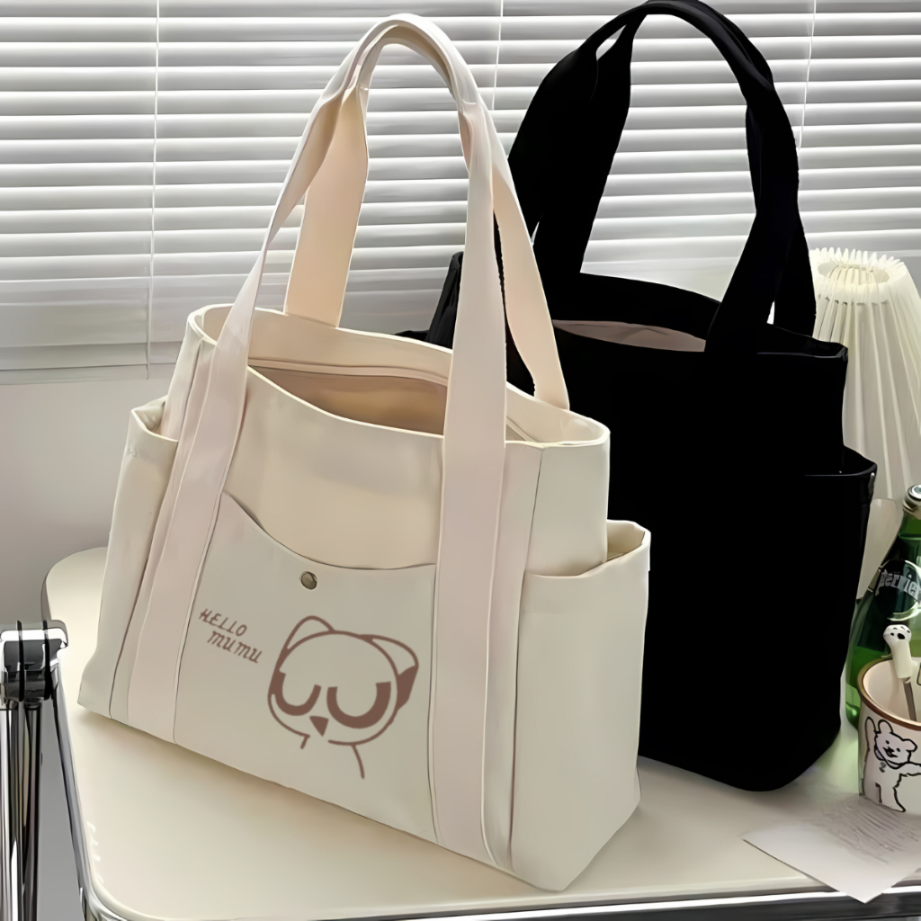 Túi Xách Đeo Vai Vải Canvas Tote Phong Cách Nhật Bản Thời Trang Nữ Đi Học Đi Chơi Vừa Khổ A4