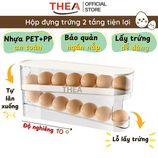 Khay đựng trứng tủ lạnh, hộp đựng trứng gà, vịt 2 tầng thông minh tự động lăn lấy trứng dễ dàng bằng nhựa - THEA