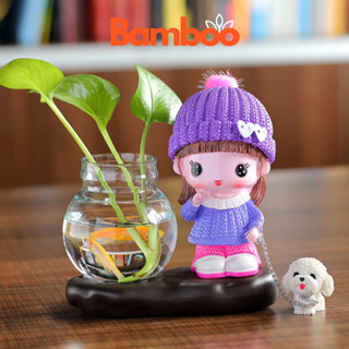 Bình thủy sinh trồng cây kèm tượng Nam Nữ Cặp Đôi Couple BamBoo, để bàn học, bàn làm việc, trang trí