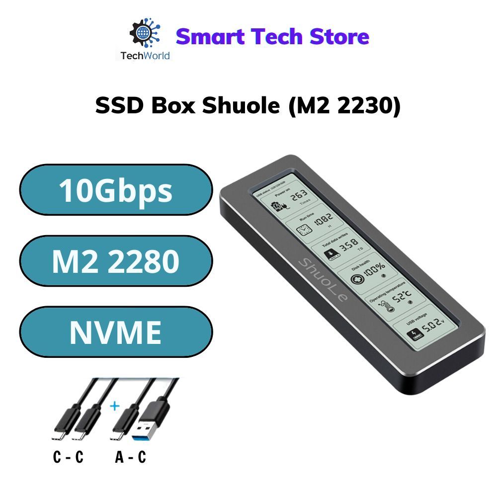 SSD Box Shoule M. 2 NVME ( tốc độ 10Gbps | M2 2280 | 1.5" LCD | hỗ trợ MacOS/ Win/ iOS/ Android)