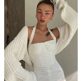 Áo khoác INFLACHI cardigan vải len dệt kim dáng rộng thân ngắn croptop quyến rũ cho nữ N017