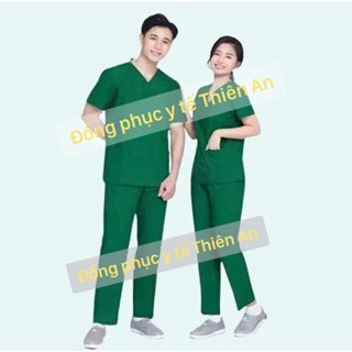 Bộ Scrubs màu xanh lá - bác sĩ, blouse cổ tim, đồng phục điều dưỡng, spa, thẩm mỹ viện, dược sĩ.