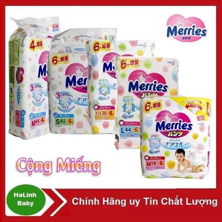 Bỉm Merries Dán/Quần Nội địa Nhật (NB90+6, S70+6, M58+6, M64+4, L44+6, L54+4, XL38+6, XXL26 +2)