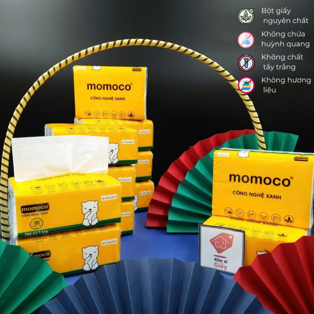 Combo 10 bịch khăn giấy rút Momoco bịch nhỏ 3 lớp siêu dai mềm mịn - Giấy rút trắng loại 1 bịch nhỏ