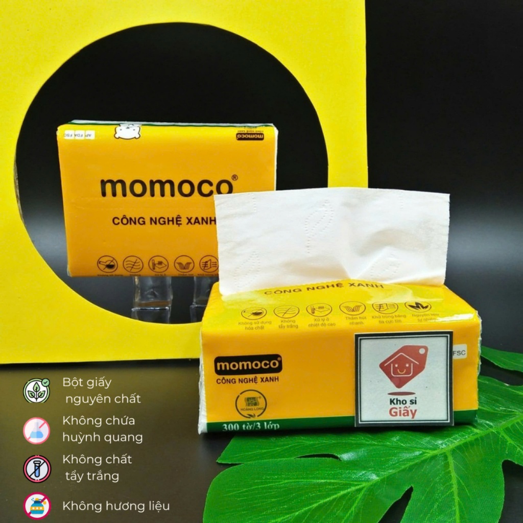 Khăn giấy rút Momoco bịch nhỏ 3 lớp siêu dai mềm mịn - Giấy rút trắng loại 1 bịch nhỏ