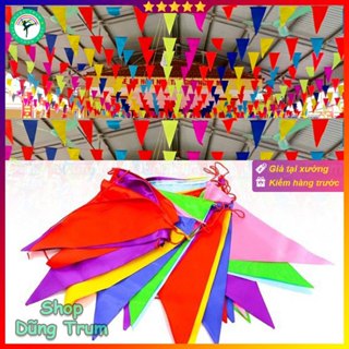 Cờ dây tam giác 10m, cờ đuôi nheo treo trang trí chất liệu vải phi bóng