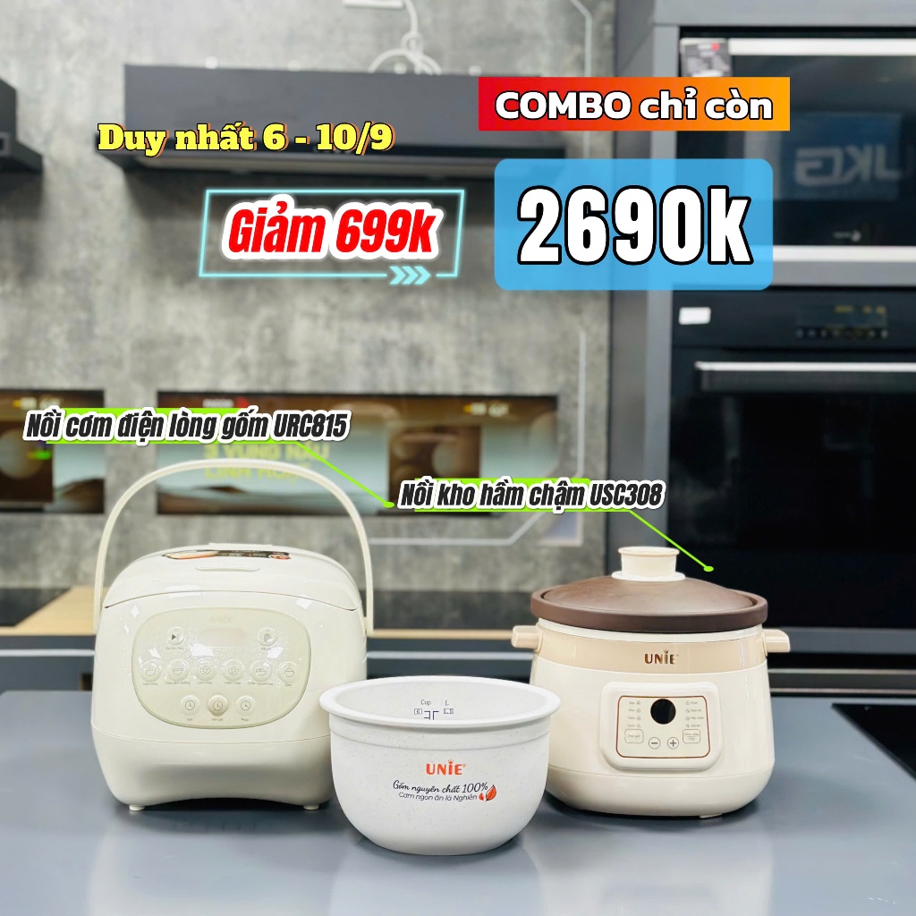 Nồi kho hầm đa năng UNIE USC308, lòng nồi gốm tử sa cao cấp, dung tích 3L