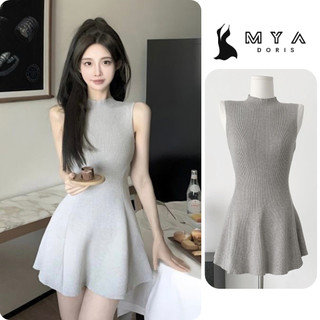Váy len dệt kim sát nách cổ cao MYA, váy body len trơn kiểu dáng chữ A thời trang mùa hè đi chơi đi làm