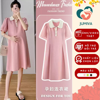 Váy Bầu Mùa Hè Công Sở Có Cổ Xinh Xắn Mẫu Mới Dài Qua Gối Nhiều Màu Thời Trang Đẹp 2025