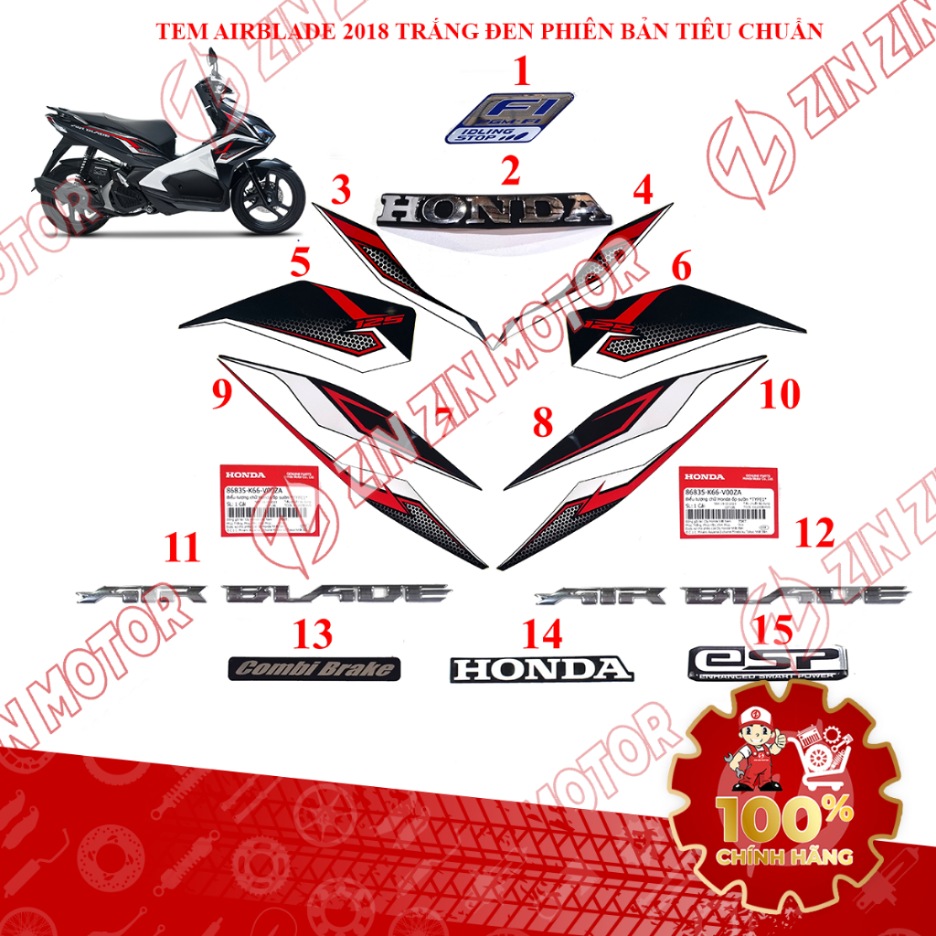 Tem Xe AB 2018, Tem Rời Air Blade 2018 Trắng Đen Phiên Bản Tiêu Chuẩn Zin Chính Hãng - ZZM