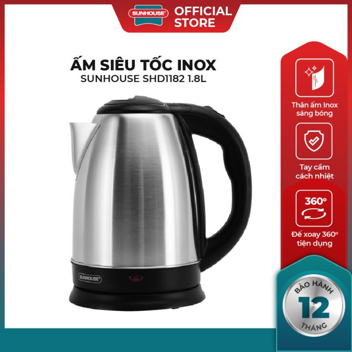 Ấm siêu tốc Inox 1.8L SUNHOUSE SHD1182 - 1500W Bảo hành chính hãng