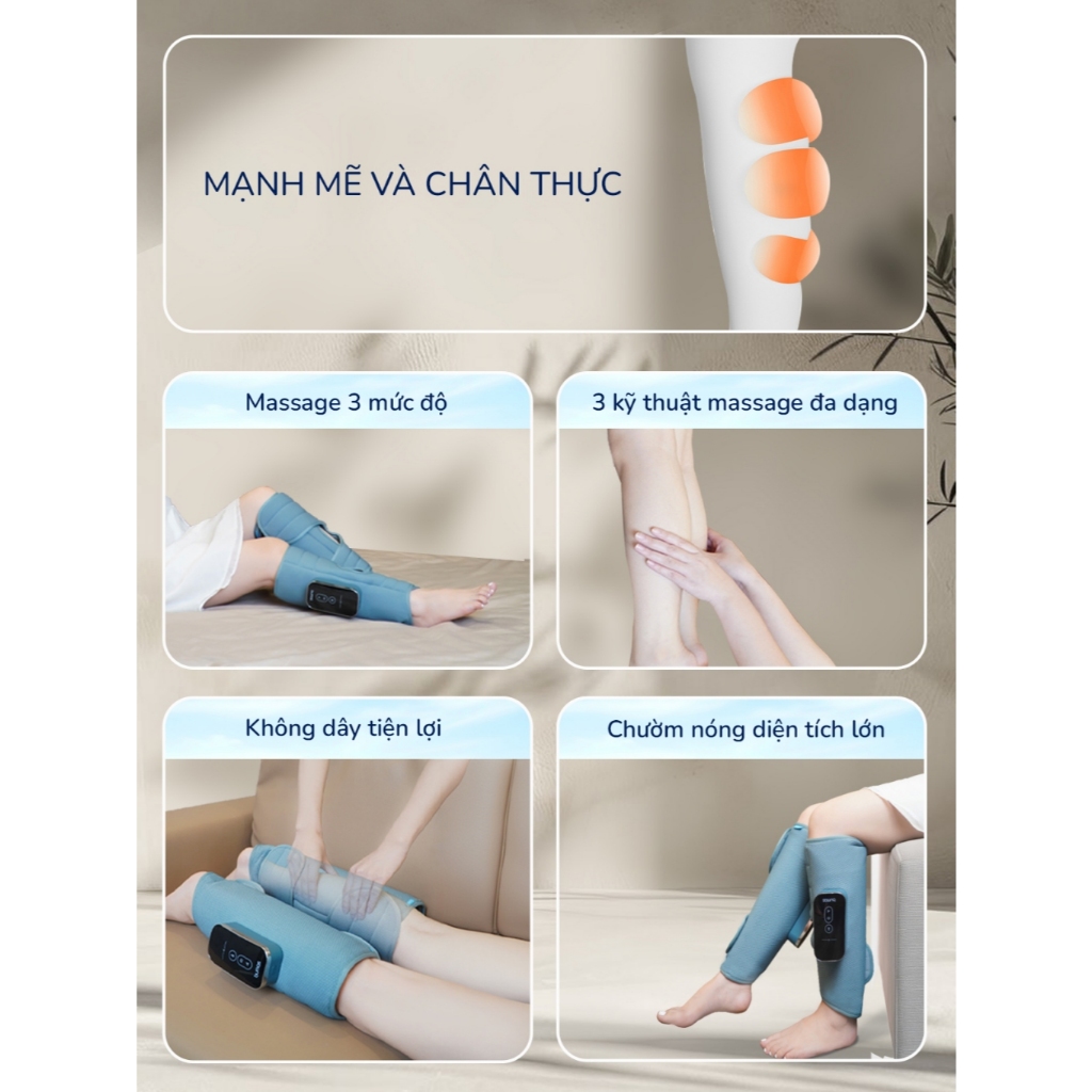 Máy Massage Chân BUMAS M5 - Chườm Nóng + Massage Bắp Chân Bằng Khí Nén - Bấm Và Bóp Huyệt Chân Thật